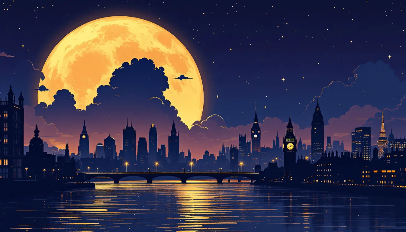 Painterly night skyline scene evoking a UK lottery milestone.
