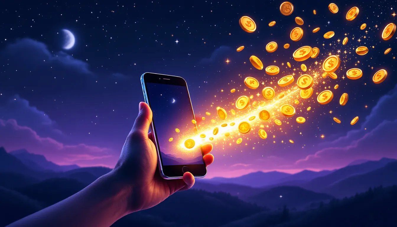 Painterly nighttime scene evoking an Arkansas Powerball jackpot win.